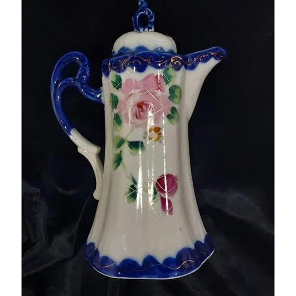Nippon Hand Painted CHOCOLATE POT Cobalt Blue Gold Florial 12pc Set Antique - Picture 3 of 16